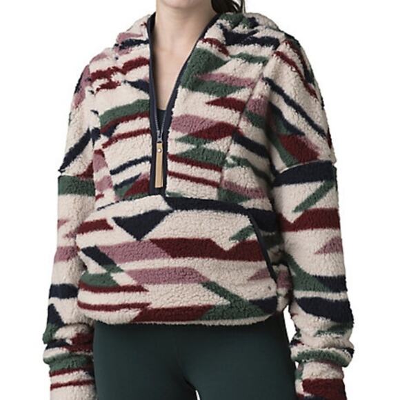 Prana Polar Escape Fleece Pullover Jacket Maroon Geo Size XL NWT Outdoor Fall - Picture 1 of 8